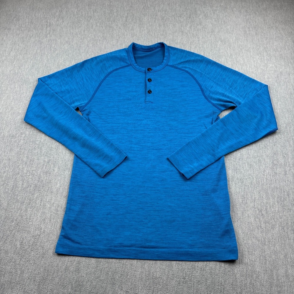 Lululemon Shirt Mens Small Blue Metal Vent Tech Henley Long Sleeve Workout Gym